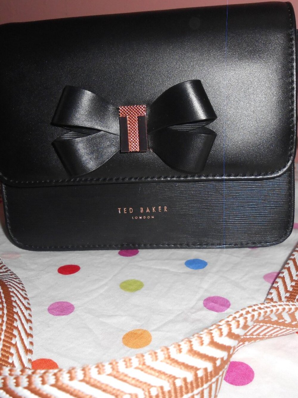 Ted Baker Black Satchel/crossbody Bag Top Handle Front Closure With A Bow VGC